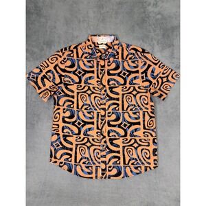 Te Aito Shirt Mens Large Coral Modern Warrior Button Up Hawaiian Geometric